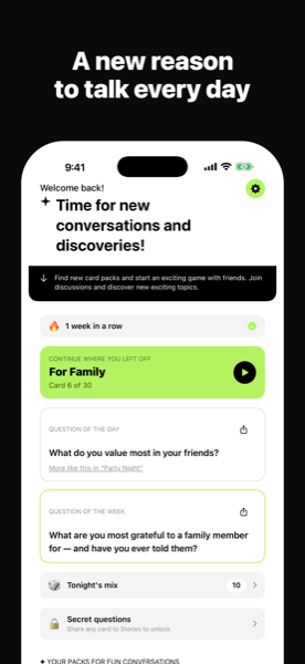 Togethis home screen: Question of the Day and Question of the Week